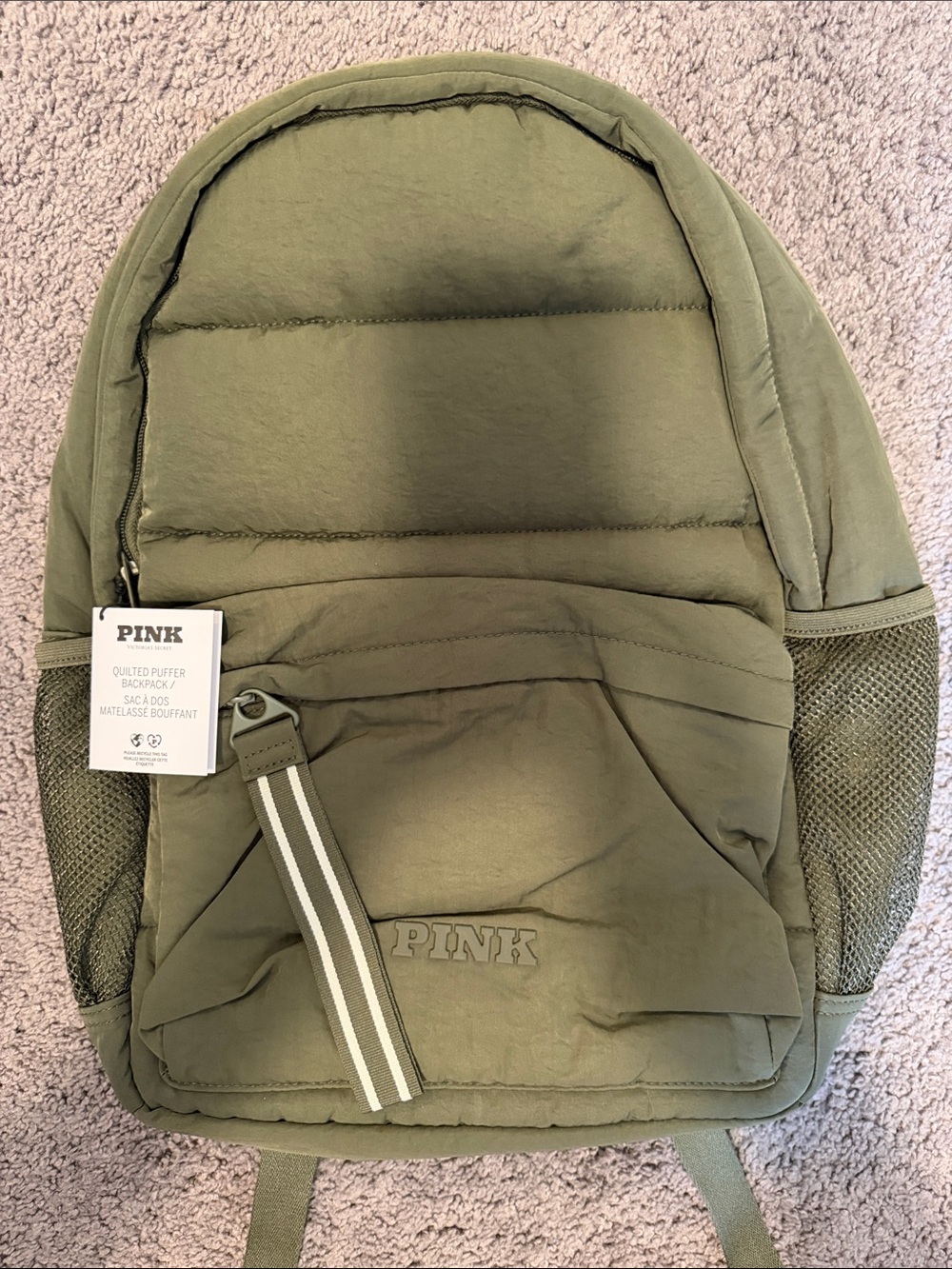 PINK Victoria's Secret Quilted Puffer Backpack - Olive
